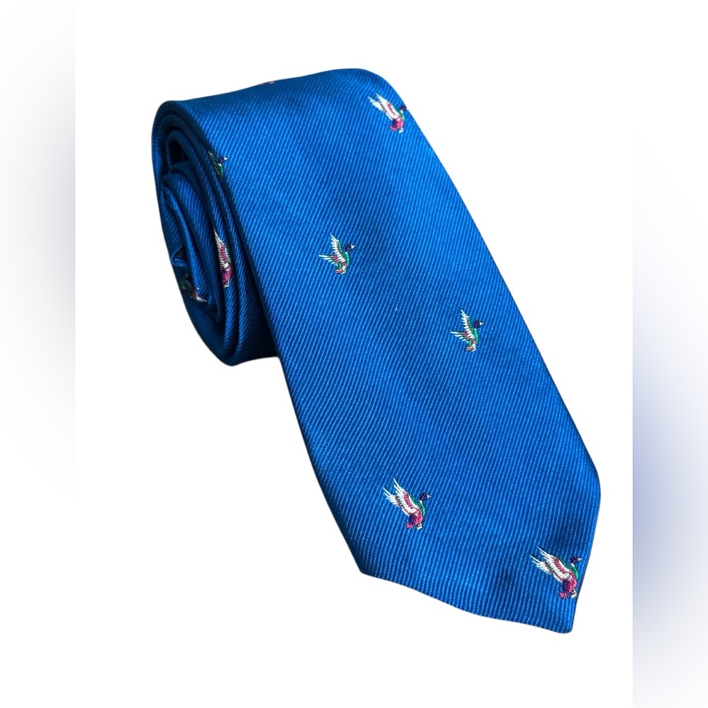 Vintage Hathaway Blue Silk Tie with Flying Ducks